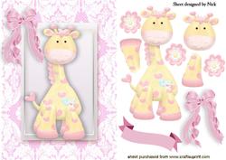 Cute Little Giraffe with Flowers and Bow in Lace Frame