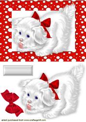 Little White Puppy in Red Spotty Frame