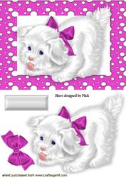 Little White Puppy in Cerise Spotty Frame with Bow