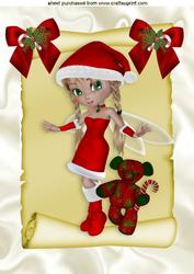 Christmas Fairy in Red with Her Teddy on a Scroll A4
