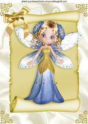 Pretty Fairie in Blue on a Scroll A4