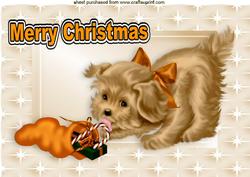 Cute Brown Puppy with Christmas Sack in Star Frame A4