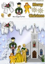 Carol Singers with Church in the Snow