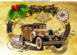 Vintage Car in Christmas Steampunk Clock Frame A4