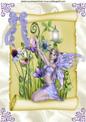 Lilac Fairie with Flowers on a Scroll A4