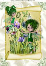 Flying Fairy with Pretty Flowers on a Scroll A4