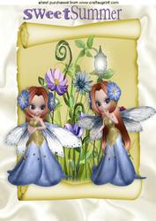 Fairies Playing in the Flowers on a Scroll A4