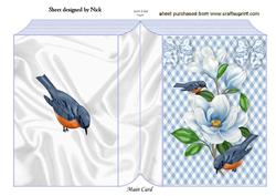 Blue Birds with Pretty Blue Flowers on Gingham Folded Book