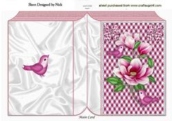 Pretty Pink Flowers with Pink Birds in Gingham Folded Book