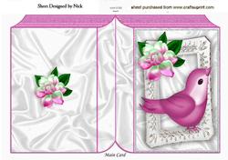 Cute Pink Bird in Silver Frame with Flower Folded Book
