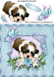 Sweet Little Puppy with Flowers and Butterflies
