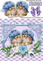 Cute Kitties in a Flower Frame with Bow