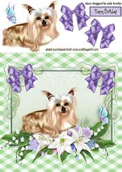 Cute Yorkie with Flowers and Butterflies