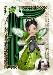 Little White Bunny with Fairie in Green with Rose A4