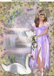 Beautiful Fairie with Swan, Dove and Magical Waterfall A4