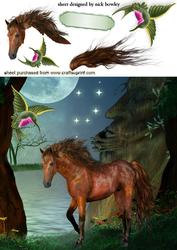 Lovely Brown Horse with Humming Bird in Twilight Scene