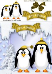 Cute Little Penguins in Gold with Bow