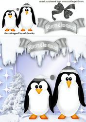 Cute Little Penguins in Silver with Bow