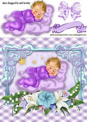 Sweet Baby Girl Sleeping on a Fluffy Cloud with Flowers
