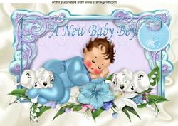Sleepy Baby Boy with Sleepy Puppies with Flowers A4