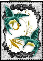 Beautiful Jade Humming Birds in Lace Frame, Butterflies A4