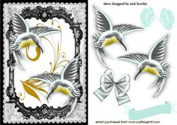 Beautiful Silver Humming Birds in Lace Frame