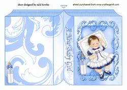 Sweet Baby Girl in Blue with Bottle Folded Book
