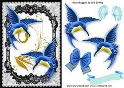 Beautiful Blue Humming Birds in Lace Frame