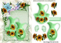Pretty Green Basin and Pitcher with Sunflowers in Frame