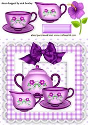 Floral Teaset in Pink Gingham Frame with Bow