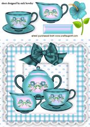 Floral Tea Set in Turq with Bow