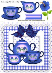 Pretty Blue Floral Tea Set with Big Gingham Bow
