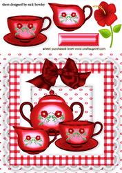 Red Floral Tea Set with Big Bow