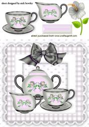 Pretty Silver Floral Tea Set with Bow