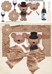Just Married Cute Wedding Teddies in Photo Frame with Bow