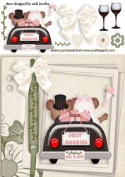Wedding Teddies in Car in Scrapbook Page with Bow