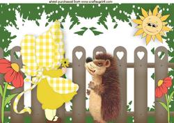 Sunny Bonnet Girl in Yellow with Cute Hedgehog A4