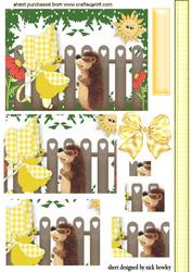 Sunny Bonnet Girl in Yellow with Hedgehog Pyramids