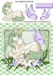 Little Green Unicorn with Butterflies