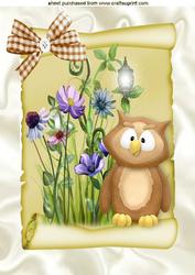 Cute Little Owl with Flowers on A4 Scroll A4