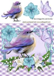 Sweet Little Lilac Bird with Butterflies and Flowers