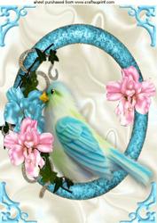 Pretty Blue Bird in Ring of Flowers A4