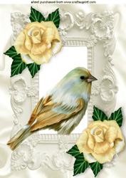Sweet Little Bird with Roses in Ornate Frame A4