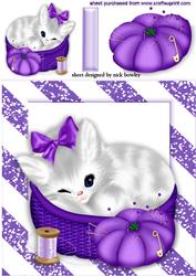 So Cute! Little White Kitten Sleeping in a Basket