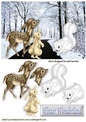 On a Snow Road Cute Little Deer with Friends