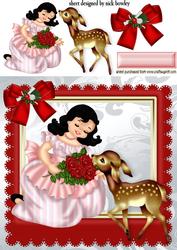 Pretty Lady with Red Roses and Little Deer