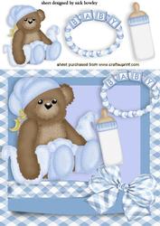 Bedtime Baby Bear with Bottle in Blue with Bow