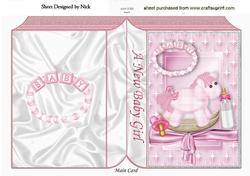 A New Baby Girl with Rocking Horse and Big Bow Folded Book