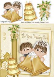 Peek a Boo Wedding Couple with Gold Bell on Scrapbook Page