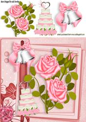 Pink Wedding Bells with Roses on a Scrapbook Page